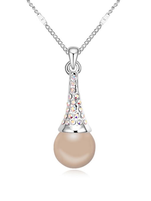 QIANZI Simple Shiny Crystals Imitation Pearl Alloy Necklace 2
