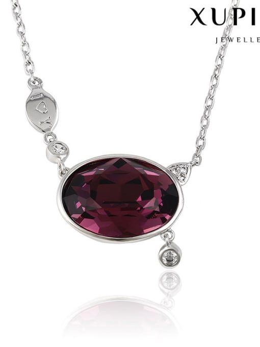 Deep Purple Copper Alloy White Gold Plated Fashion Egg-shaped Crystal Necklace