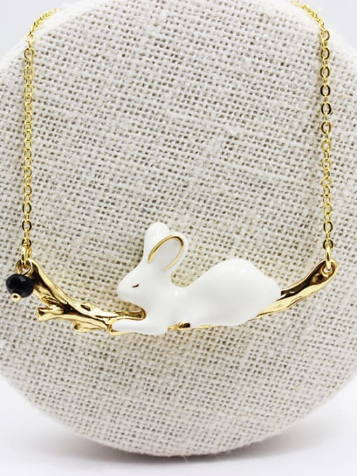 White Elegant Natural Stone Rabbit Shaped Enamel Necklace