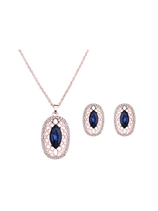 BESTIE Alloy Rose Gold Plated Fashion Artificial Stones Hollow Oval-shaped Two Pieces Jewelry Set 0