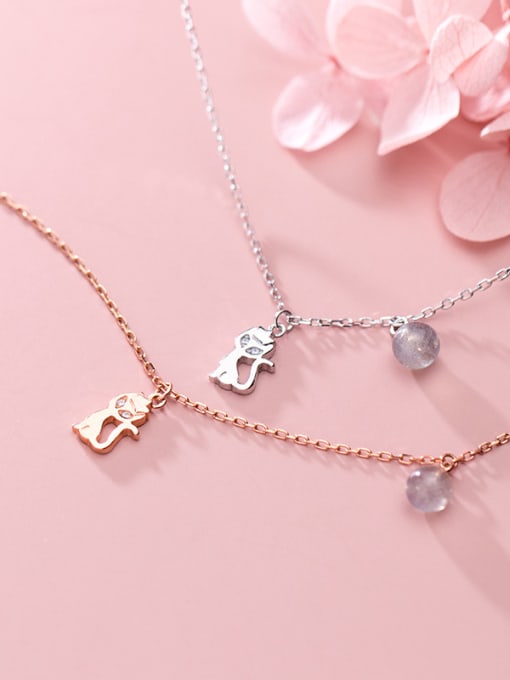 Rosh 925 Sterling Silver With Rose Gold Plated Cute Cat Necklaces 1