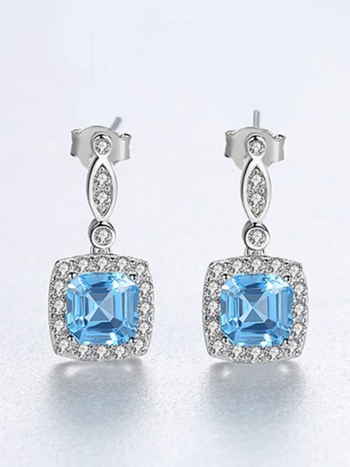 Platinum 925 Sterling Silver With Platinum Plated Fashion Square Drop Earrings