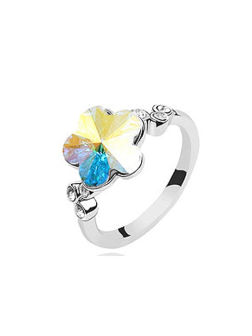 QIANZI Simple Flowery austrian Crystal Alloy Ring