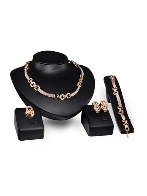 BESTIE Alloy Imitation-gold Plated Fashion Rhinestones Hollow Circles Four Pieces Jewelry Set