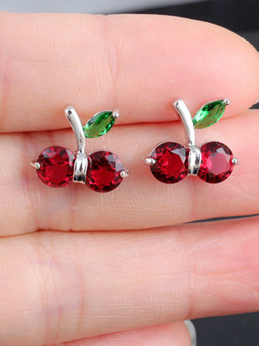 Red And Green Cherry Zircon, Real Gold, Nickel Free Allergy stud Earring