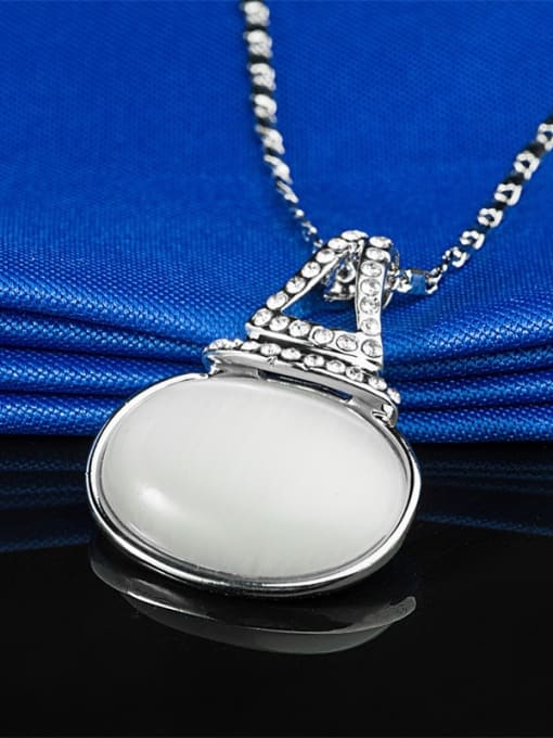 Platinum Women Elegant Gourd Shaped Opal Stone Necklace