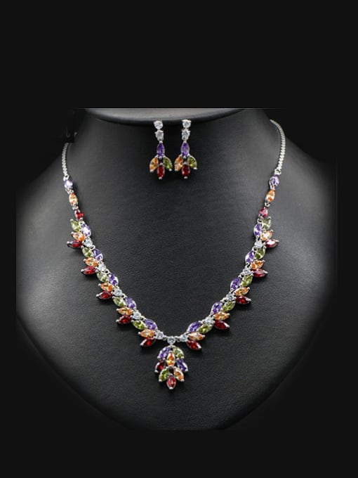 L.WIN 2018 Colorful Zircon Two Pieces Jewelry Set 0