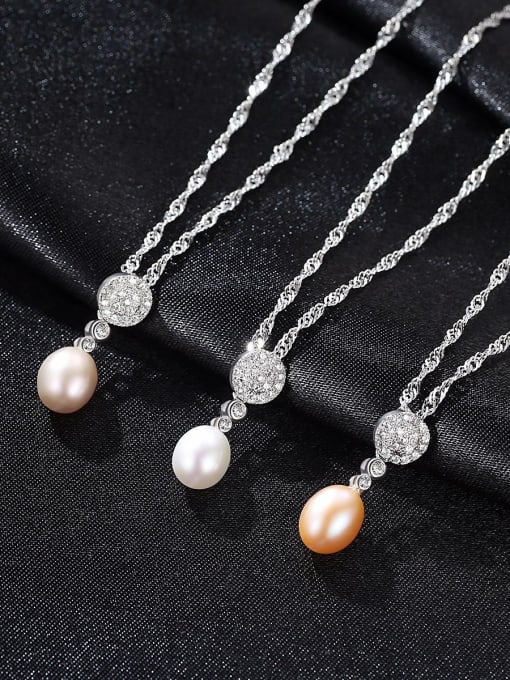 CCUI Sterling Silver AAA zircon 7-8mm natural freshwater pearl necklace 0