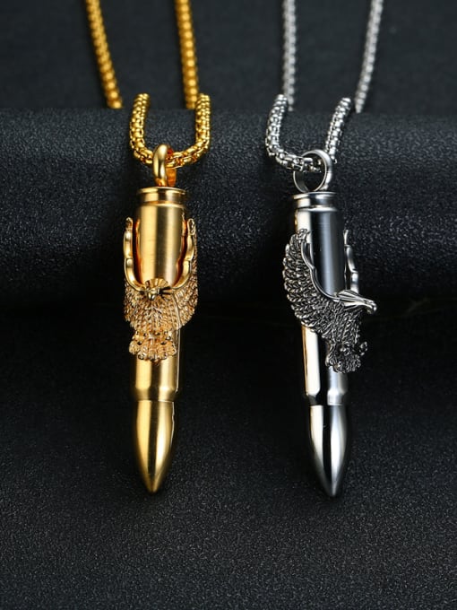 CONG Stainless Steel With Gold Plated Personality Bullet Eagle Necklaces 1
