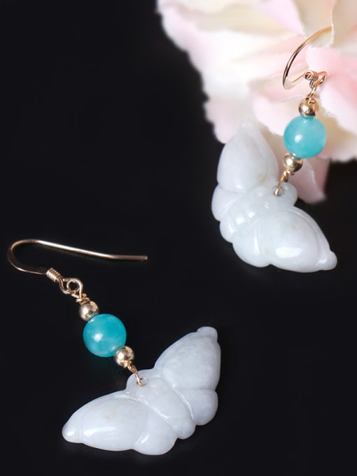 SILVER MI Creative Personality Jade Butterfly Hook Earrings
