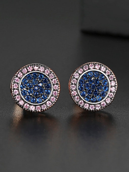 blue Copper With Gun Plated Delicate Round Stud Earrings