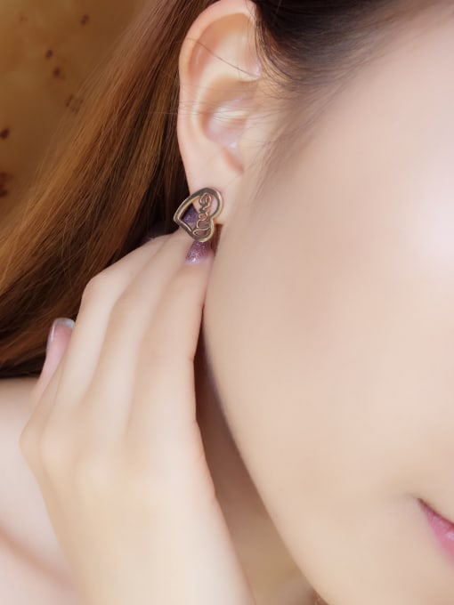 JINDING Heart Shaped Titanium Steel Rose Gold Anti Allergy stud Earring 1