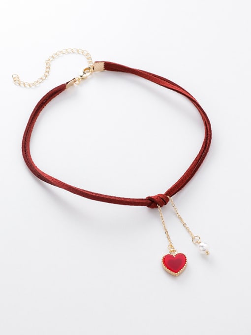 A red Alloy With Rose Gold Plated Simplistic Heart Necklaces