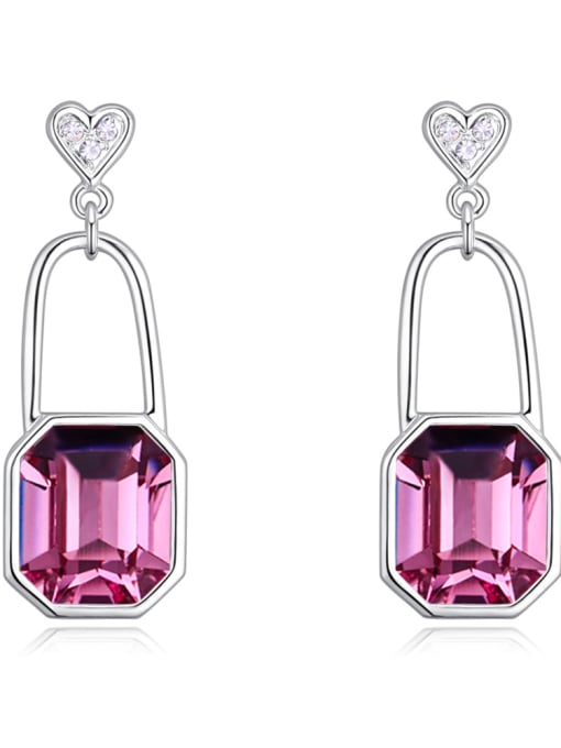 purple Personalized Heart Lock austrian Crystals Alloy Earrings