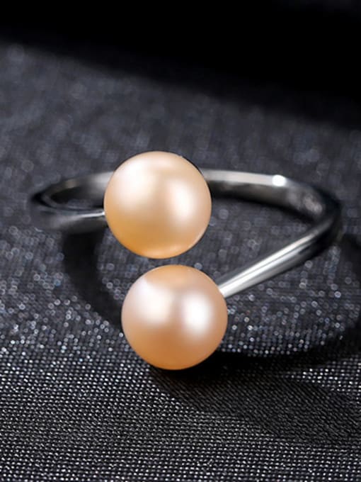 Pink Sterling Silver 6-7mm natural freshwater pearl free size ring