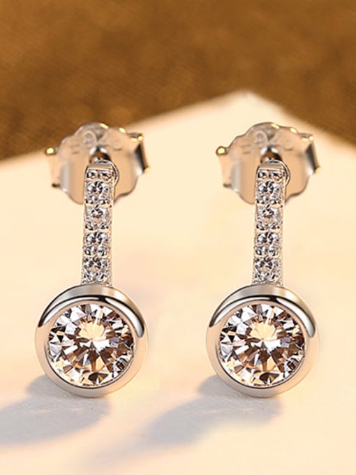Platinum 925 Sterling Silver With Cubic Zirconia Simplistic Geometric Drop Earrings