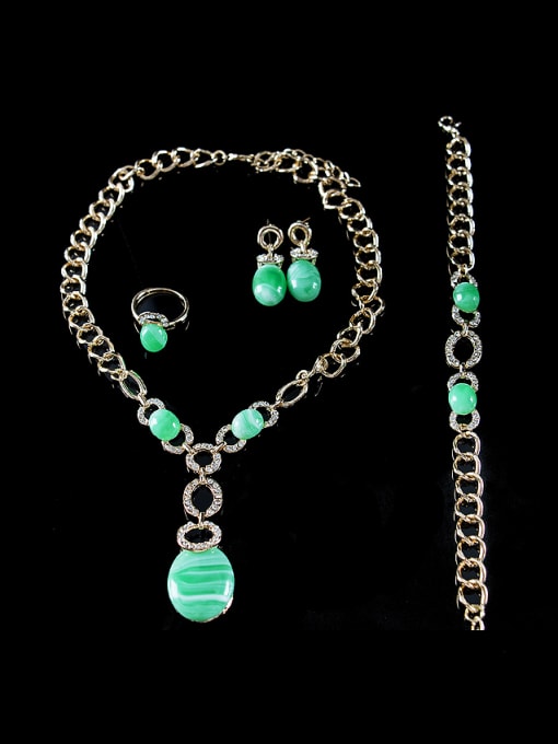 Lan Fu Oval Artificial Stones Colorfast Four Pieces Jewelry Set 1