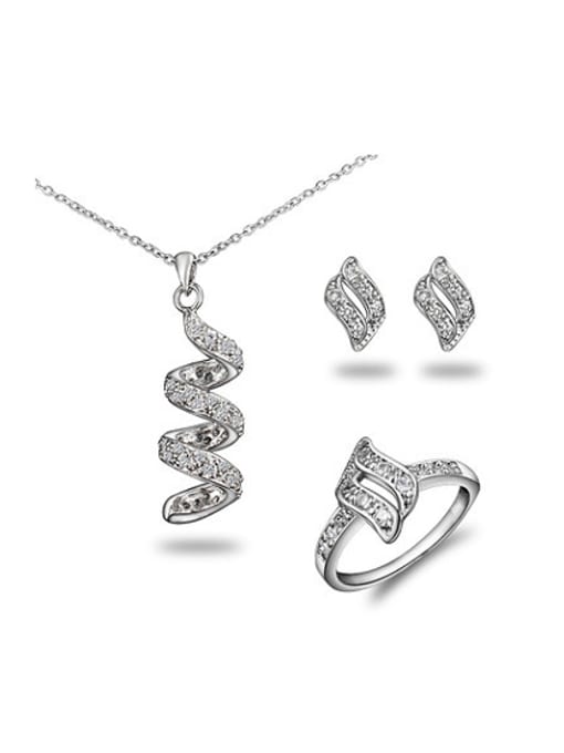 platinum High Quality Spiral Shaped Zircon Three Pieces Jewelry Set