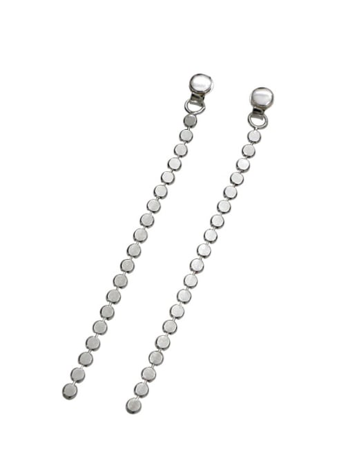 DAKA Simple Tiny Rounds Tassel Silver Stud Earrings 0
