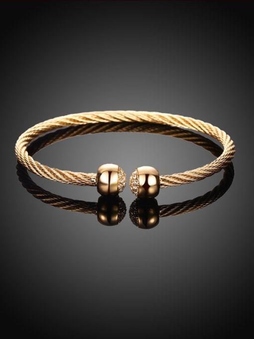 18K  Gold Open Design Twisted Rope Rhinestone Bangle