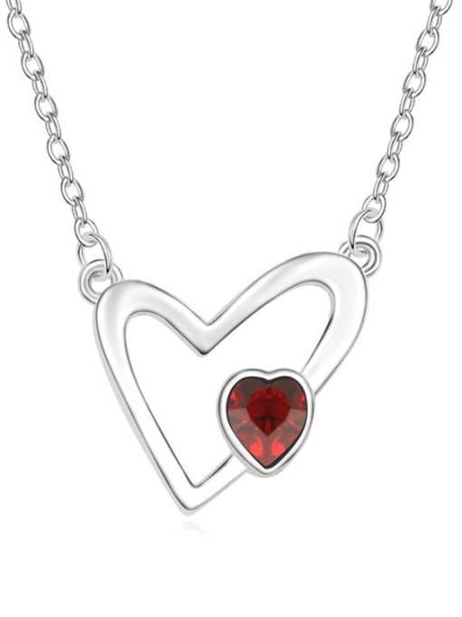 Red Simple Hollow Heart Pendant Cubic austrian Crystal Alloy Necklace