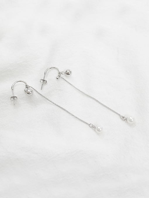 DAKA Simple Little Beads Artificial Pearl Silver Earrings 0