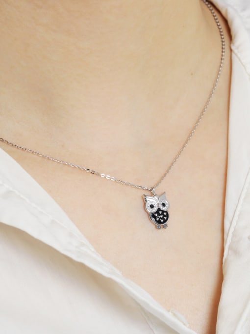 Dan 925 Sterling Silver With  Enamel  Cute Retro owl  Necklaces 2