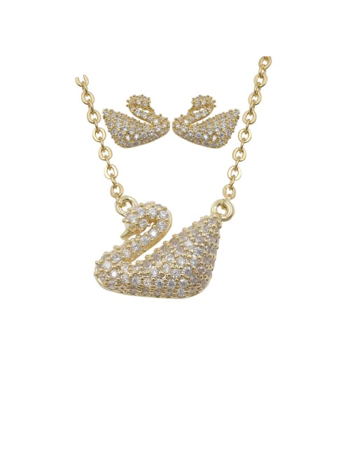 Champagne gold Copper With Gold Plated Delicate Swan  Earrings And Necklaces 2 Piece Jewelry Set
