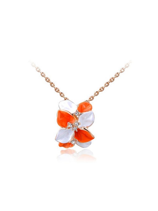 Rose Gold Orange Flower Petal Shaped Austria Crystal Necklace