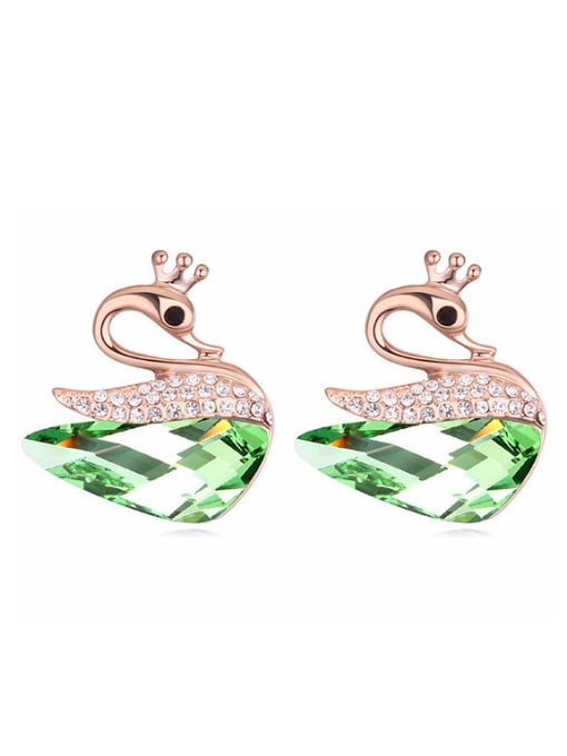 green Exquisite austrian Crystals Swan Rose Gold Plated Stud Earrings