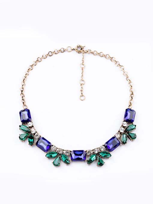 Blue Alloy Gold Plated Retro Crystal Zircon Irregular  Necklace