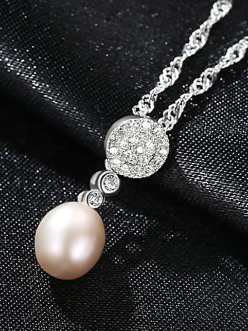 Purple Sterling Silver AAA zircon 7-8mm natural freshwater pearl necklace