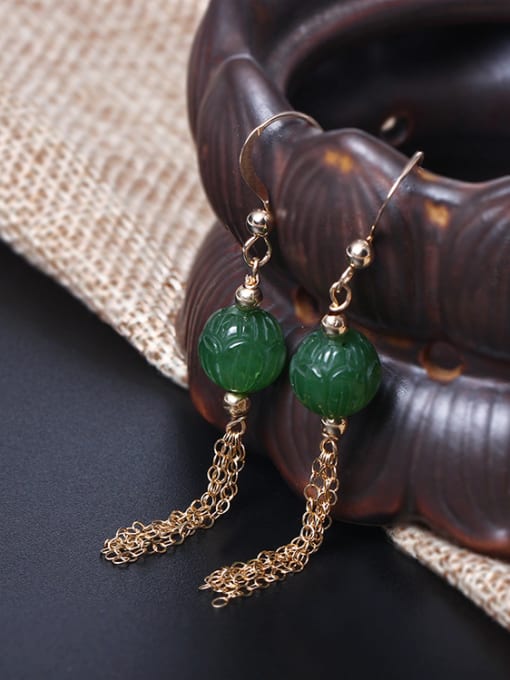SILVER MI Natural Jade Tassel Hook Earrings 1