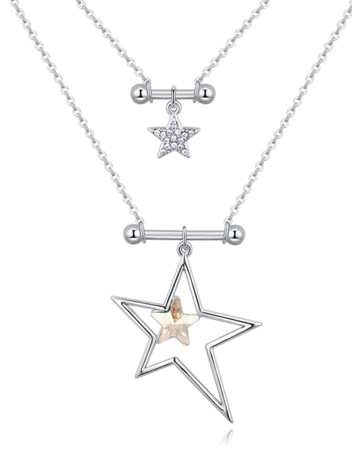 yellow Double Layer Hollow Star Pendant austrian Crystals Alloy Necklace