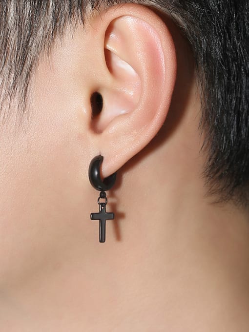 CONG Delicate Black Gun Plated Cross Shaped Drop Earrings 1