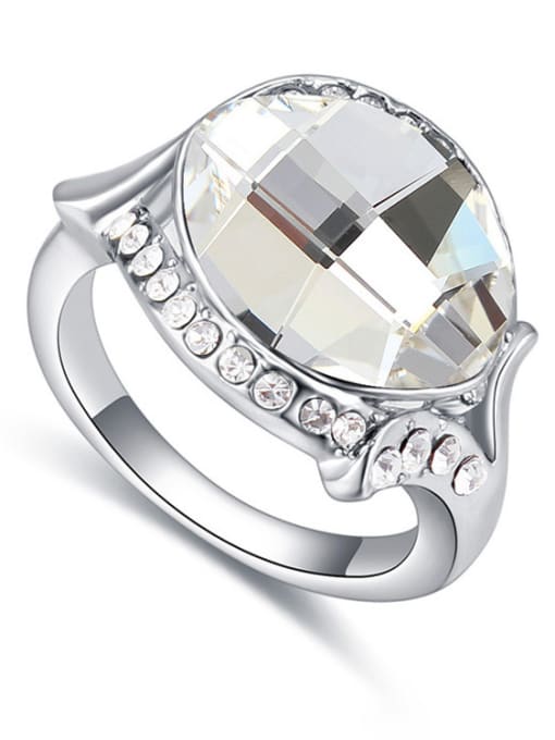 White Exaggerated Oval austrian Crystal-accented Alloy Ring