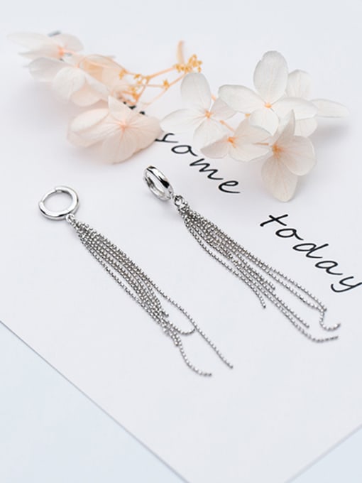 Rosh Trendy Geometric Shaped S925 Silver Tassel Drop Earrings 0