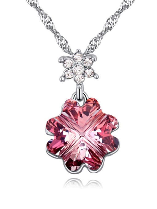 red Flowery austrian Crystals Pendant Alloy Necklace