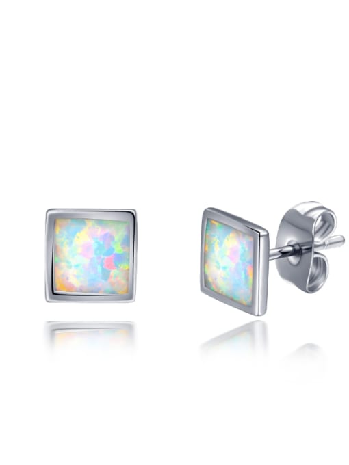 UNIENO Small White Opals Square Shaped Stud Earrings 0