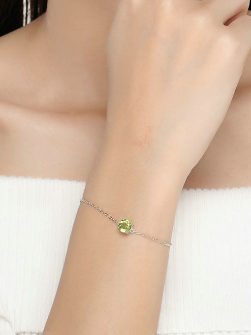ZK Natural Green Stone Platinum Plated Silver Bracelet 1