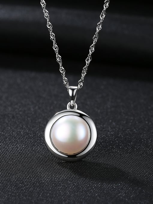 CCUI Pure silver natural pearl  minimalist round design necklace 0