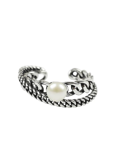DAKA Personalized Freshwater Pearl Two-band Silver Opening Ring
