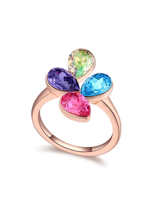 QIANZI Fashion Colorful Water Drop austrian Crystals Alloy Ring