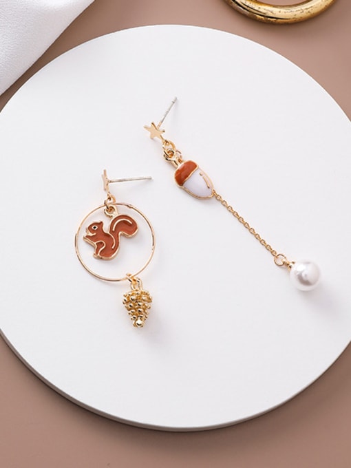 A Ear Stud Alloy With Rose Gold Plated Cartoon Pine Cone Squirrel Drop Earrings