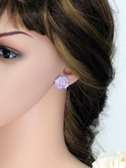L.WIN Micro Pave Zircons Flower Shaped Stud Earrings 1