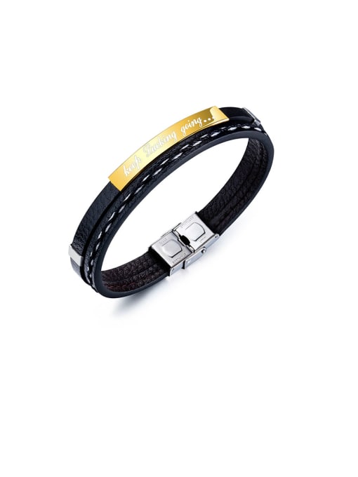 Golden Bracelet Titanium With PU Leather Simplistic Geometric  Men's  Bracelets