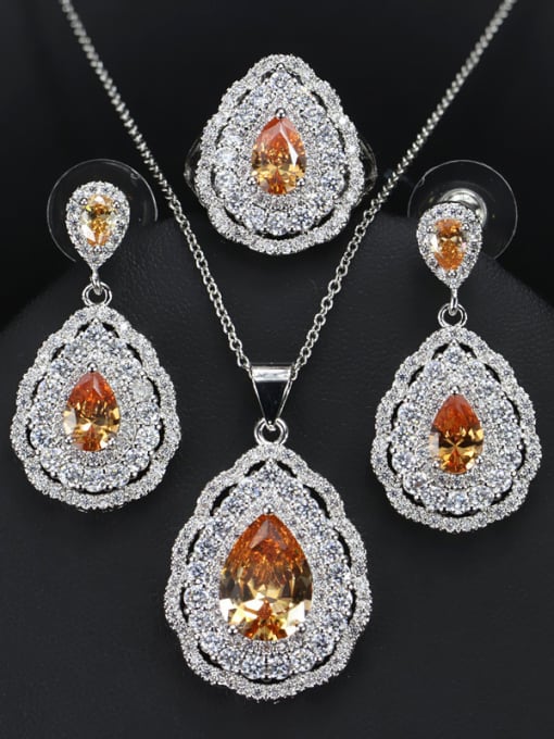 Champagne Ring 9 Yards Luxury Color Zircon Three Pieces Jewelry Set