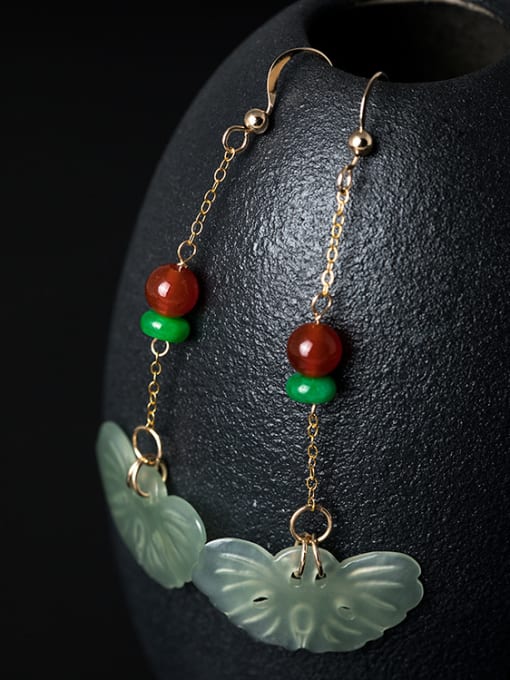 SILVER MI Retro style 925 Silver Natural Jade Red Stone Earrings