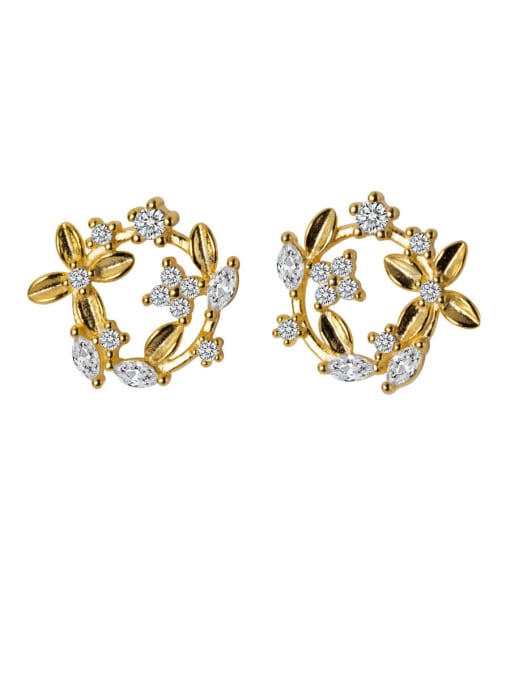 Rosh 925 Sterling Silver With Gold Plated Personality Flower Stud Earrings