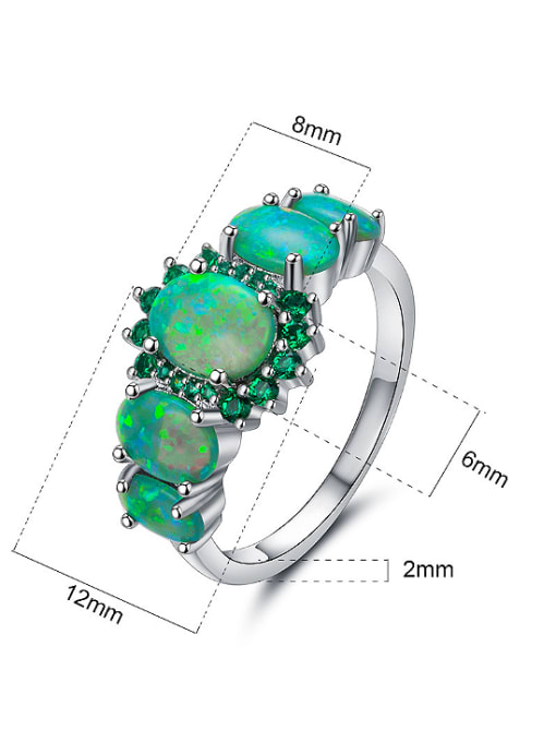UNIENO Exaggerated Green Opal Stones Rhinestones Ring 2
